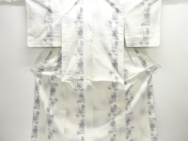 JAPANESE KIMONO / ANTIQUE HITOE KIMONO / TSUMUGI / SILK / WOVEN FLORAL PLANTS